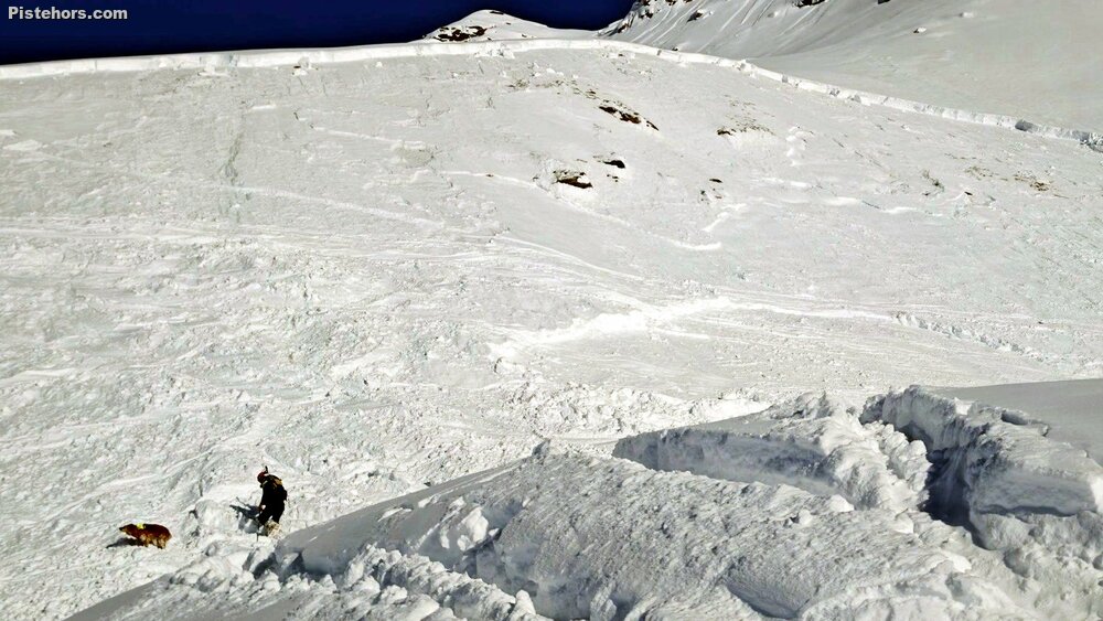 フランスアルプスの大規模雪崩破断面と救助活動（画像：pistehors.com）